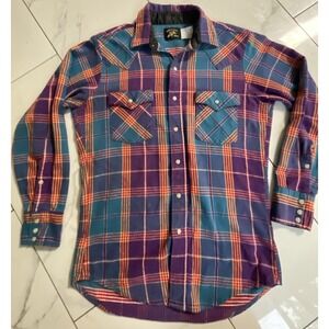 Vintage Saddle King Western Pearl Snap‎ Shirt Size Medium  Plaid